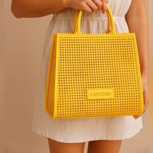 Lancome LC Summer Bag 2025 Bright Yellow Woven paper recycled ♻️ eco Tote New